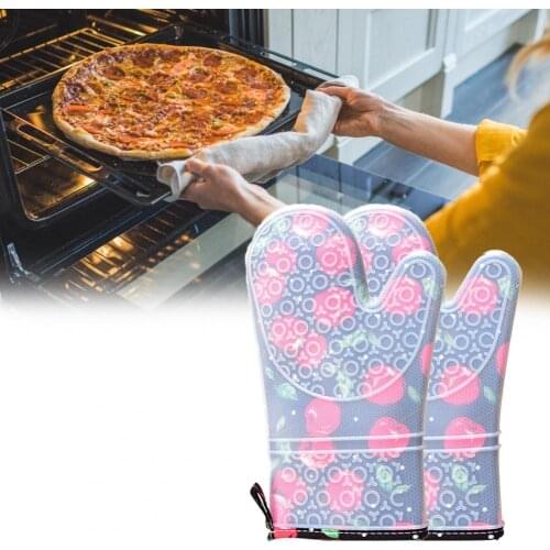 Oven Mitts Elastic Double Layer Heat Resistant Non-slip Silicone Cotton Kitchen Mittens for Baking