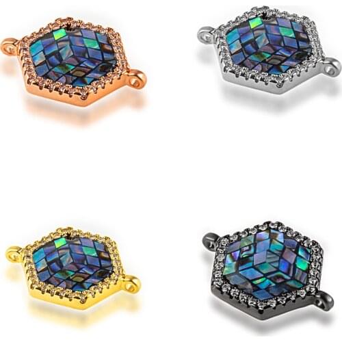 Luxury DIY Jewelry Accessories Micro Pave Zircon Opal Shell Evil Eye Charm Connector For Turkish Bracelet Necklace Making