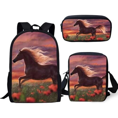 HaoYun Childrens Backpack Fantasy Horse Pattern Kids School Bags Students Unicorn Prints Backpack/Flaps Bag/Pen Bag 3PCs Set