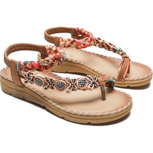 2021 Summer Womens Sandals Bohemian Rhinestone Beach Shoes Butterfly Beaded Flats Breathable Non-slip Fashion Slippers