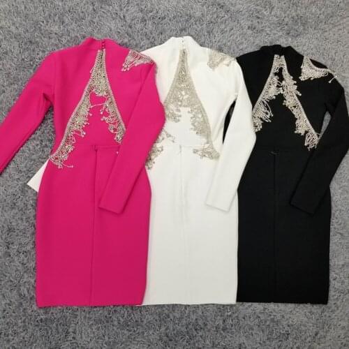 Sexy mini bodycon long sleeve backless bandage dress