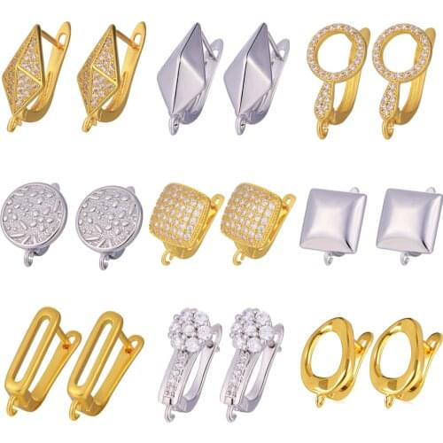 JUYA Handmade Cubic Zirconia Earrings Hooks Fashion Rhinestone Copper Gold Earring Clasps For DIY Earrings Jewelry Accessories