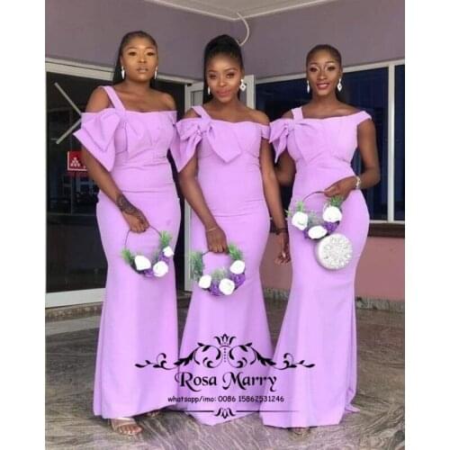 Lilac Plus Size Mermaid Cheap Bridesmaids Dresses 2021 Off Shoulder Simple Satin African Wedding Guest Gowns Maid Of Honor Wears