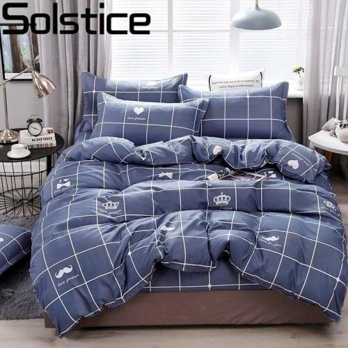 Solstice Trendy Minimalist Striped Plaid Style Bed Linens 4pcs Soft Comfortable Duvet Cover Bed Sheet Pillowcase Queen King Size