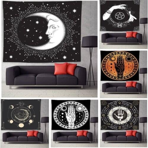 Tarot Sun and Moon Tapestry Boho Decor Wall Art Indian Mandala Tapestry Wall Hanging Bohemian Psychedelic Tapestry Home Decor
