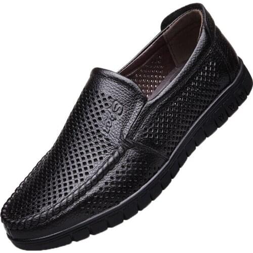 Mens Dress Shoes Casual Genuine Leather Shoes Men Punching Designer Breathable Italian Classic Man Office Shoes Men Loafers