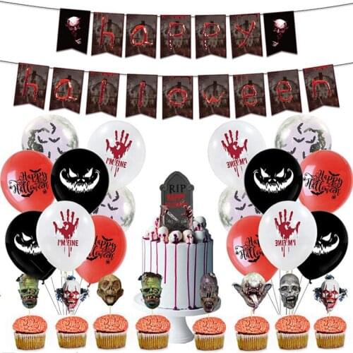 Terror Ghost Bloodstain Halloween Decoration Balloon Horror Cemetery Pattern Banner Set Printed Balloon Helloween Party Supplies