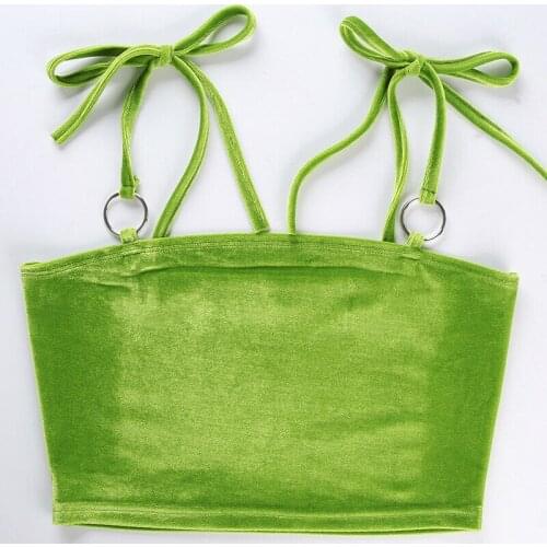 Fashion Summer Women Strapless Bra Tank Vest Fluorescent Green Velvet Club Party Short Tee Shirt