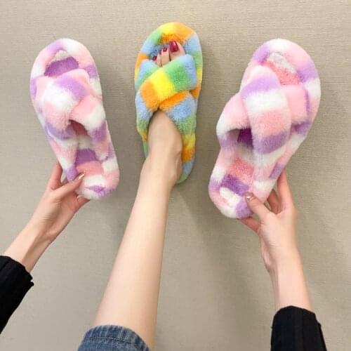 Colored plush drag women 2021 autumn and winter new large size home cross cotton slippers indoor thick-soled flip-flops