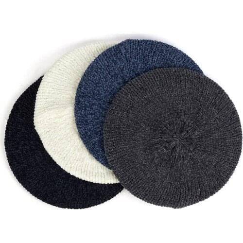 Women Wool Knitted Chenille Berets Winter Warm Hats Female Casual Solid Color Soft Cap Fashion Girls Turban Wraps Spring Beanies