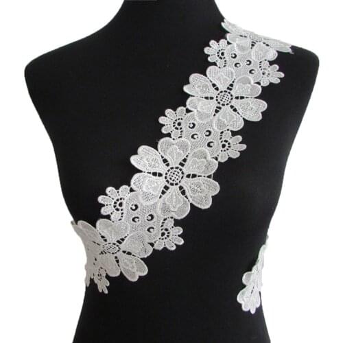 Ladies lace section with applique fabric embroidery DIY sewing craft clothing supplies material accessories 1 meter for sale