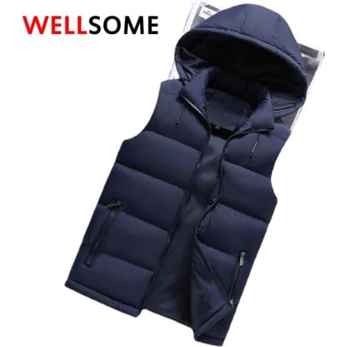 Hood vest Mens Jacket Sleeveless Vests Winter Fashion Casual Coats Male Cotton-Padded Mens Vest Men Thicken Waistcoat XS-4XL
