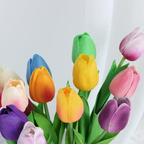 1 Pcs PU Mini Tulips Artificial Flowers Real Touch Artificiales Para Decora Mini Tulip For Home Wedding Decoration Flowers