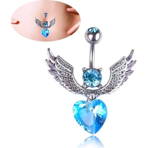 1PC Steel Belly Button Rings Crystal Navel Heart Wing Style Piercing Navel Earring Belly Piercing Sex Body Jewelry Piercings