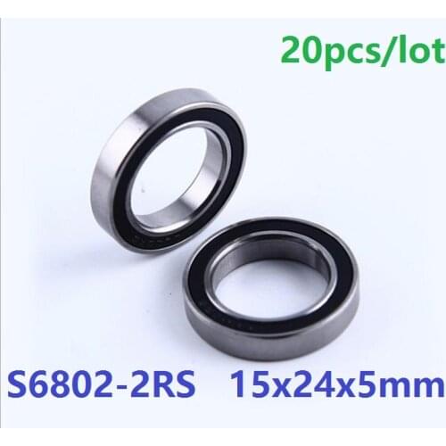 20pcs/lot S6802-2RS S6802RS Stainless Steel ball bearing 15x24x5 mm Deep Groove Ball Bearing 15*24*5