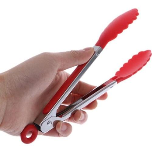 20cm Silicone Baking Meat Food Tong Stainless Steel Kitchen Non-Slip Cooking Clip Clamp BBQ Salad Tool Grill Cookery Accessories