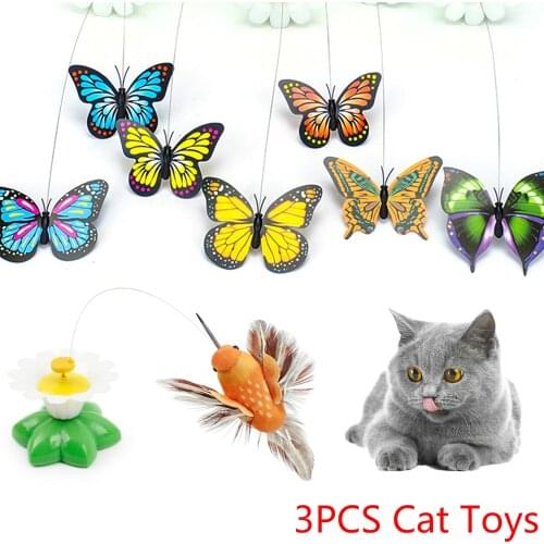3 Pcs Electric Cat Toys Automatic Rotating Colorful Butterfly Bird Shape Dance Toy Funny Kitten Interactive Training Pet Toys