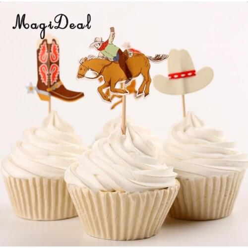 MagiDeal 48pcs Set Cowboy Theme Cupcake Picks Cake Toppers Party Decoration