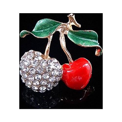 50pcs Cherry Fruit Metal Rhinestone Applique Brooch Hairpin Hair Clip Decor Fashion Bag Shoes Garment Decoration Embellishment