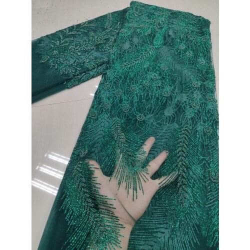 African Beaded Fabric 2021 High Quality Lace Fashion Nigerian Bride Wedding Dress French Embroidery Tulle Lace Fabric 5yards