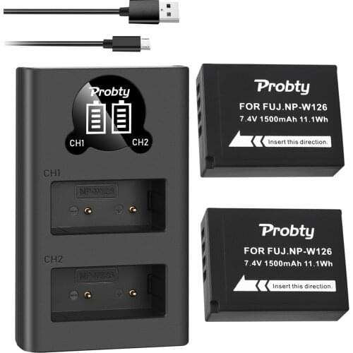 2pcs 1500mAh NP-W126 NP W126 NPW126 Batteries + LED Dual Charger for Fujifilm Fuji X-Pro1 XPro1 X-T1 XT1, HS30EXR HS33EXR X PRO1