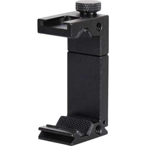 Aluminum Phone Tripod Mount w Cold Shoe Mount, Support Vertical and Horizontal, Universal Metal Adjustable Clamp for iPhone 10