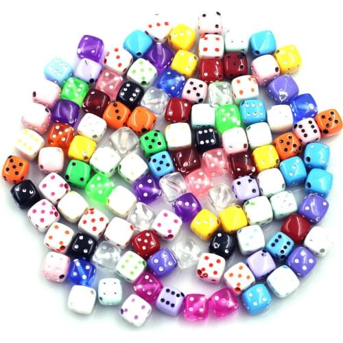 50Pcs Spacer Beads Dice Cube Acrylic Dot Diagonal Hole Cute Mixed Colorful For Charm Bracelets Jewelry DIY Findings 8x8mm
