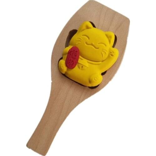 Cat Shape Wooden Mooncake Mold Chinese Traditional Mid-autumn Festival Moon Cake Mould Baking Tool for Muffin Cookie Biscuit