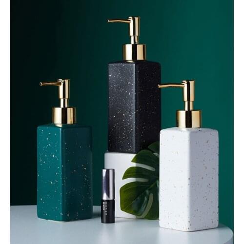Liquid Soap Dispenser Ceramic Hand Kitchen Sink Soap Container Bathroom Shampoo Holder Black and White Nail Free Bottle