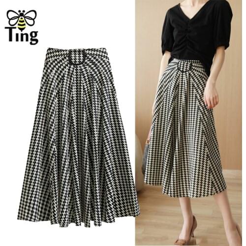 Tingfly Designer Fashion High Waist Geometric Print A Line Skirts Vintage Elegant Midi Long A Line Skirts Large Size Saia Bottom