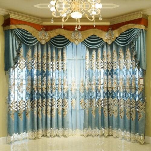 European luxury hollow-out embroidered curtain for Living Room window curtain Bedroom Embroidered Tulle Curtain Hotel Home Décor