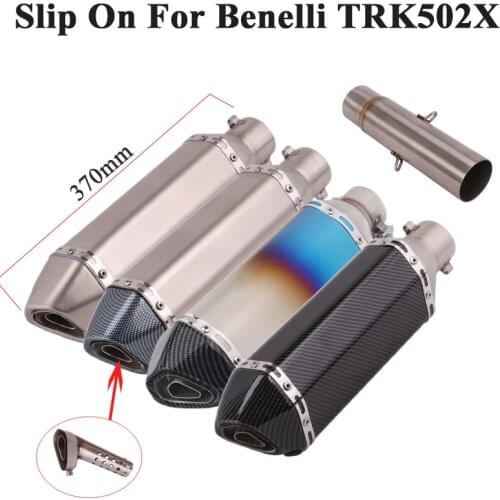 Slip On For Benelli 502X TRK502X Motorcycle Exhaust Escape Silencer Modified Middle Link Pipe Carbon Fiber Muffler DB Killer