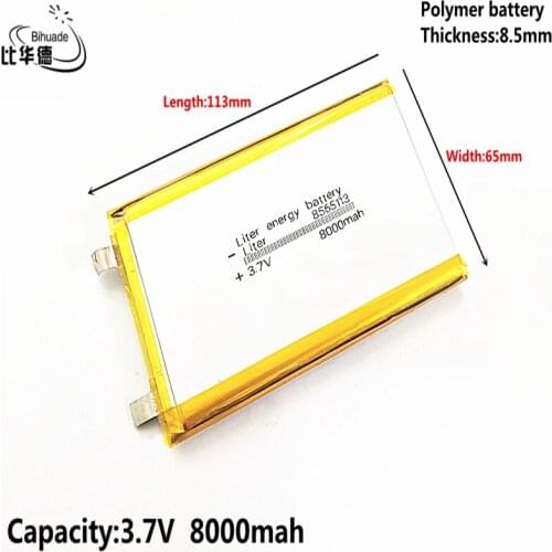 Good Qulity without protective plate 3.7V 8000mAH 8565113 Polymer lithium ion / Li-ion battery for tablet pc BANK,GPS,mp3,mp4