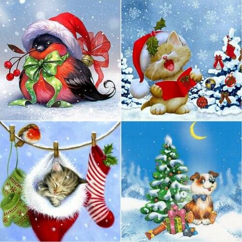 KAMY YI Winter Christmas Animal Diamond Painting Cross Stitch Full Diamond Embroidery Mosaic 5D Diy Home Decoration