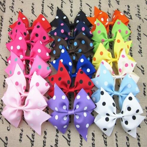 XIMA 36pcs/lot Polka Dot Printed Ribbon 3.5inch Hair Ribbon Bows for Children Hair Accessories Bows With Clip