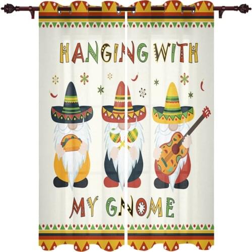 Mexican Celebration Gnome Large Curtains For Living Room Window Curtain Bedroom Kitchen Balcony Gazebo Curtain Room Divider
