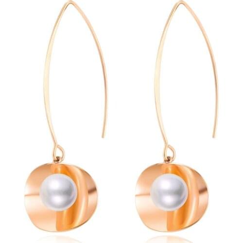 Fashion rose gold studs earrings for women stainless steel Imitation pearls minimalist 2020 korean jewelry accessories wholesale