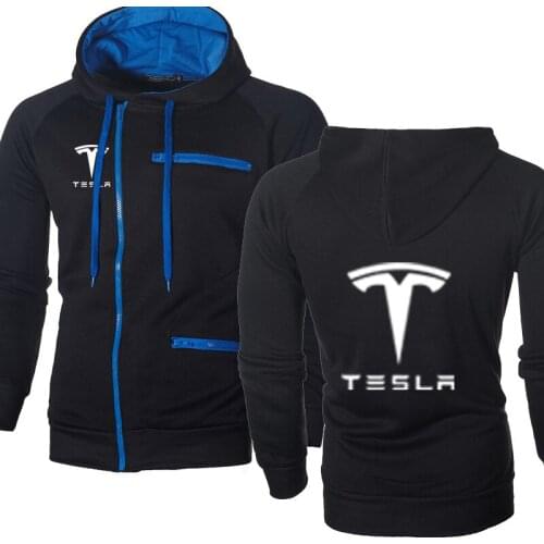 Men Hoodies Tesla Car Logo Print Casual HipHop Harajuku Long Sleeve Fleece warm Hooded Sweatshirts Mens zipper Jacket