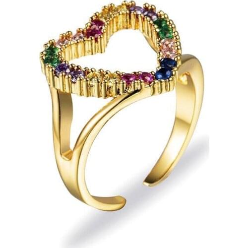 MxGxFam 7 Rainbow Multicolor Big Heart Rings For Women 3 Gold Color Fashion Party Jewelry AAA+ Zircon Hot Buy
