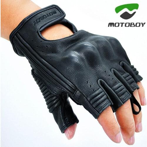 2018 New MOTOBOY Half Finger Leather Motorcycle Glove Summer Breathable Motorbike Gloves Made of Sheepskin have Size M L XL XXL