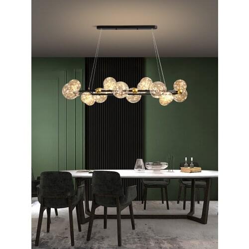 Dining Room Chandelier Nordic Luxury Rectangular Living Room LED Fixtures Creative Kichen Island Bar Home Glass Hanging Lamp