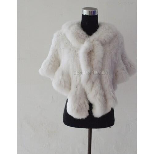 Wholesale Factory Direct Sale SJ1004-01 Beijing Fashion Show Popular Rabbit Knitted Poncho/100% Real Fur