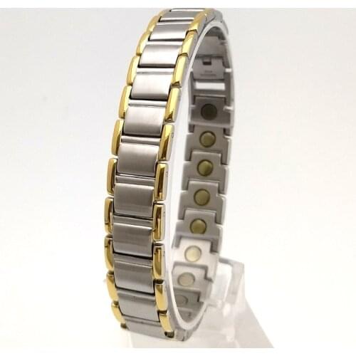 Wholesale Jewelry Findings Mens Stainless Steel Wide Germanium Magnet Pure Titanium Link Bracelet Anti-Fatigue
