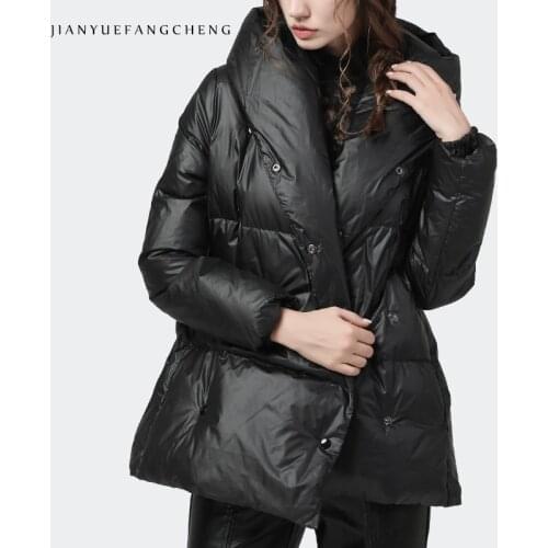 Fashion Black Bread Puffer Coat Korean Loose Large Size Women Winter 2020 New Warm Thickened Duck Down Hooded Jackets