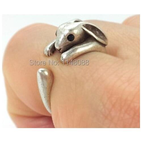 Retro Bunny Ring Womens Teens Retro Burnished Rabbit Ring Jewelry Black Crystal Ring Size Free Adjustable