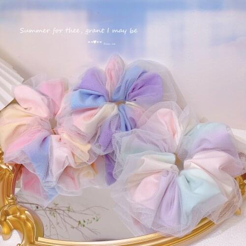 Fashion Printing Ruched Large Scrunchies Rainbow Colors Elastic Hair Ring Ponytail Holder For Women Hair Rope Hair Accessories