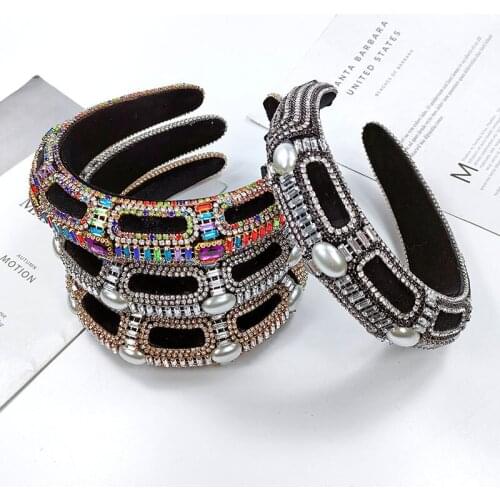 Luxury Sparkly Full Crystal Pearl Baroque Hairband Creative Stylish Sponge Pearl Headband For Women Headdress Birthday Hair Jewe