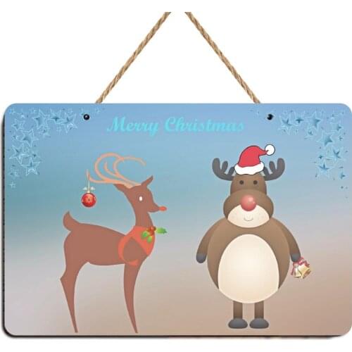 XMAS Wood Merry Christmas Deer Shop Window Sign Poster Plaque Bar Pub Club Cafe Home Plate Wall Art Christmas Party Decoration