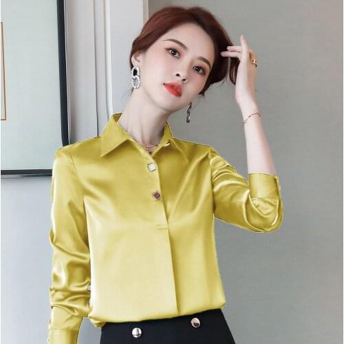 IZICFLY Fall Spring Yellow White Shirt Women Plus Size Ladies Tops For Korean Slim Office Uniform Long Sleeve Business Blouse