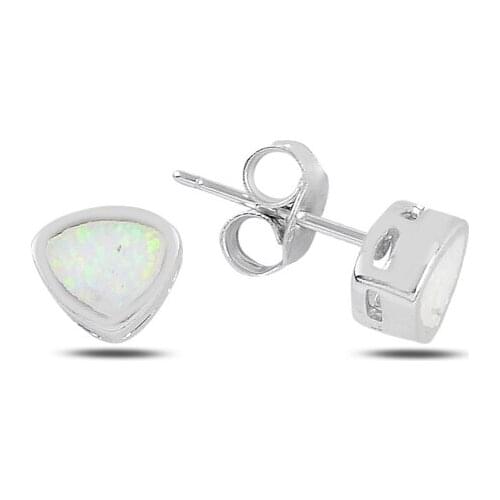 Silver 925 Sterling Asymmetric Triangle Opal Stone Earrings